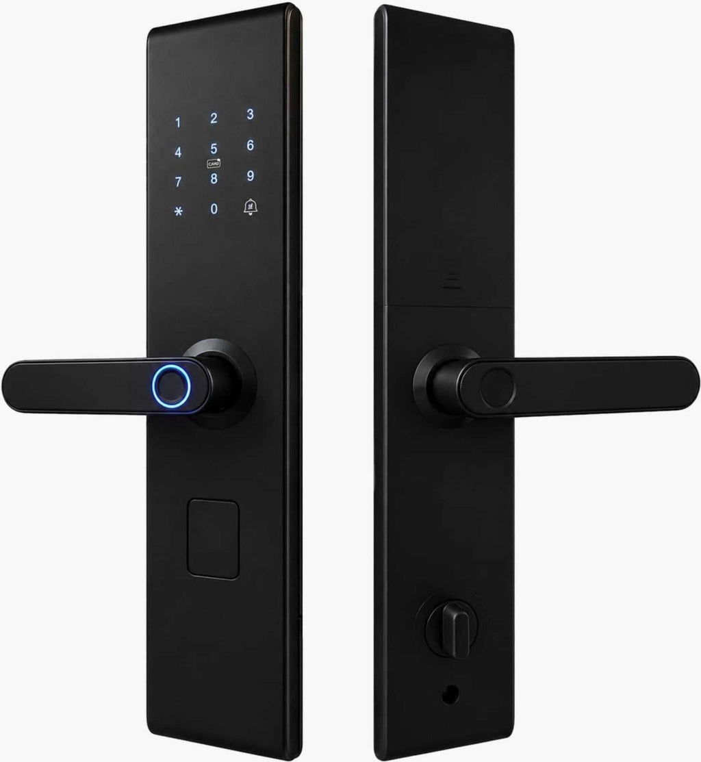 Cerradura inteligente Fortress S8 Mate negra mate con huella digital, reconocimiento facial, tarjeta RFID y app de acceso remoto